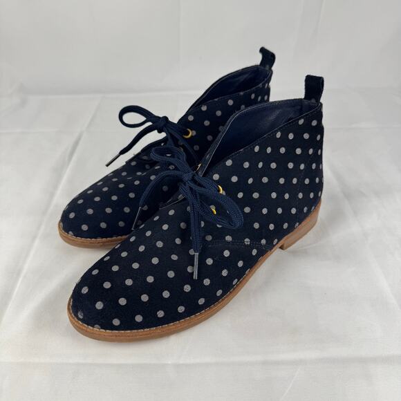 Boden Shoes - Boden Polka Dot Suede Desert‎ Boots Women’s Size 8 Navy Blue Lace Up Ankle Shoes